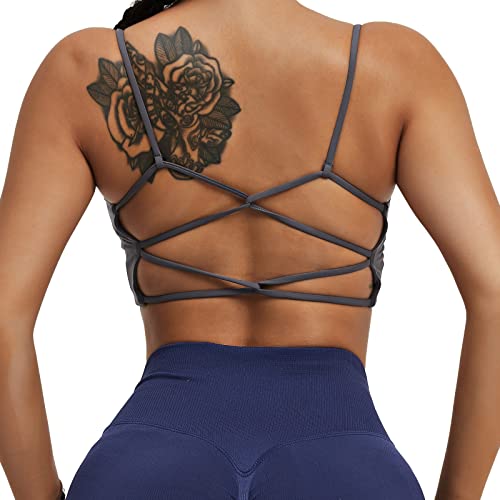 HAWILAND Sport BH Damen Gepolstert Crossback Bustier ohne Bügel Spaghettiträger Verkreutzt Bra für Gym Workout Tennis Yoga #3 Grau M von HAWILAND