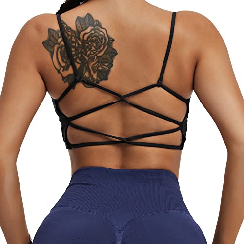 HAWILAND Sport BH Damen Gepolstert Crossback Bustier ohne Bügel Spaghettiträger Verkreutzt Bra für Gym Workout Tennis Yoga #3 Schwarz L von HAWILAND