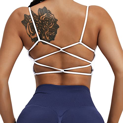 HAWILAND Sport BH Damen Gepolstert Crossback Bustier ohne Bügel Spaghettiträger Verkreutzt Bra für Gym Workout Tennis Yoga #3 Weiß M von HAWILAND