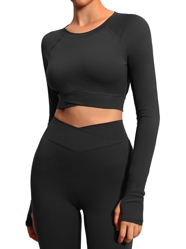 HAWILAND Sportanzug Damen 2 Stücke Jogginganzug Hosen und Sport Crop Top workout Set mit Crossover High Waist Sport Set #1 Schwarz M von HAWILAND