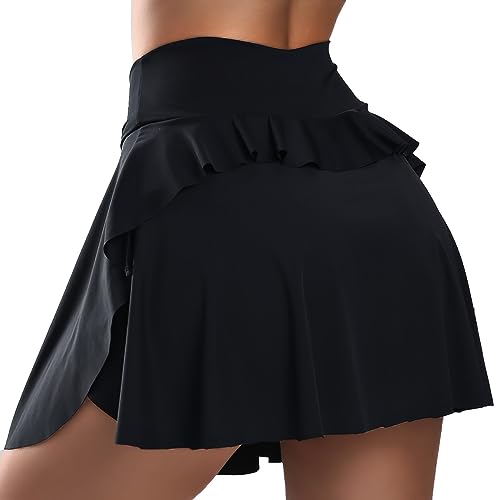 HAWILAND Tennisrock Damen - Hosenrock Crossover Waist V-Bund Tennis Skort mit Taschen Golfrock für Radfahren Wandern Laufen #12 Schwarz XS von HAWILAND