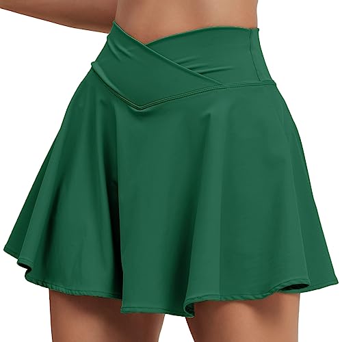 HAWILAND Tennisrock Damen - Hosenrock Crossover Waist V-Bund Tennis Skort mit Taschen Golfrock für Radfahren Wandern Laufen #5 Türkis L von HAWILAND