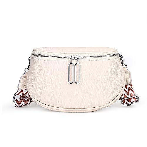 Bauchtasche Damen Stylisch Brusttasche Crossbody Bag Damen Breiter Gurt Leder Gürteltasche Hüfttaschen Kleine Umhängetasche Handtasche Schultertasche Moderne Taschen mit Verstellbar Gurt (Beige) von HAWILL