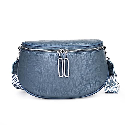 Bauchtasche Damen Stylisch Brusttasche Crossbody Bag Damen Breiter Gurt Leder Gürteltasche Hüfttaschen Kleine Umhängetasche Handtasche Schultertasche Moderne Taschen mit Verstellbar Gurt (Blau) von HAWILL