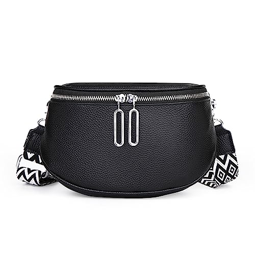 Bauchtasche Damen Stylisch Brusttasche Crossbody Bag Damen Breiter Gurt Leder Gürteltasche Hüfttaschen Kleine Umhängetasche Handtasche Schultertasche Moderne Taschen mit Verstellbar Gurt (Schwarz) von HAWILL