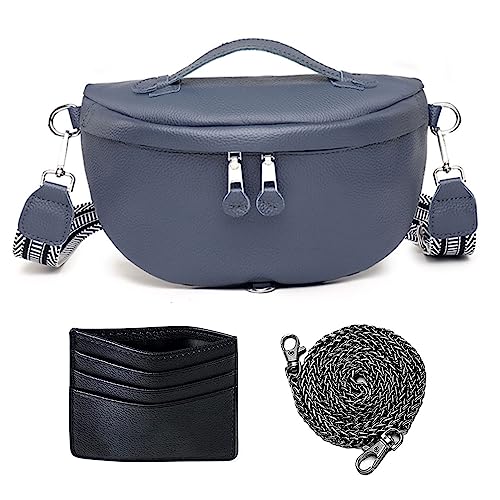 Bauchtasche Damen Stylisch Crossbody Bag Damen Breiter Gurt Veganes Leder Umhängetasche Damen Klein Gürteltasche Brusttasche Hüfttasche Moderne Taschen (Blau) von HAWILL