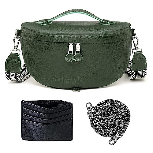 Bauchtasche Damen Stylisch Crossbody Bag Damen Breiter Gurt Veganes Leder Umhängetasche Damen Klein Gürteltasche Brusttasche Hüfttasche Moderne Taschen (Grün) von HAWILL