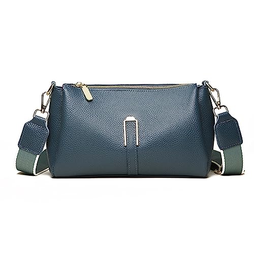 Crossbody Bag Damen Breiter Gurt, Kleine Umhängetasche Damen Handtasche Veganes Leder Retro Schultertasche Moderne Taschen mit Breitem Schultergurt (Blau) von HAWILL