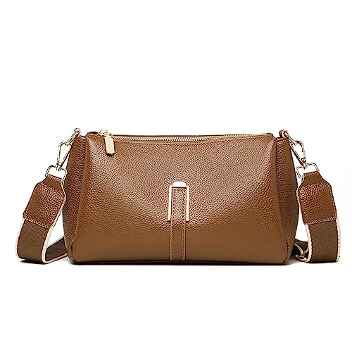 Crossbody Bag Damen Breiter Gurt, Kleine Umhängetasche Damen Handtasche Veganes Leder Retro Schultertasche Moderne Taschen mit Breitem Schultergurt (Braun) von HAWILL