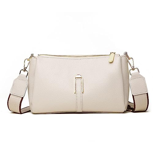 Crossbody Bag Damen Breiter Gurt, Kleine Umhängetasche Damen Handtasche Veganes Leder Retro Schultertasche Moderne Taschen mit Breitem Schultergurt (Weiß) von HAWILL