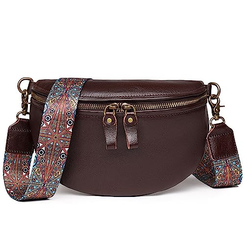 Crossbody Bag Damen Breiter Gurt Echtes Leder Bauchtasche Stylisch Brustbeutel Kleine Umhängetasche Handtasche Gürteltasche Sling Bag Moderne Taschen mit Breitem Schultergurt (Koffer) von HAWILL