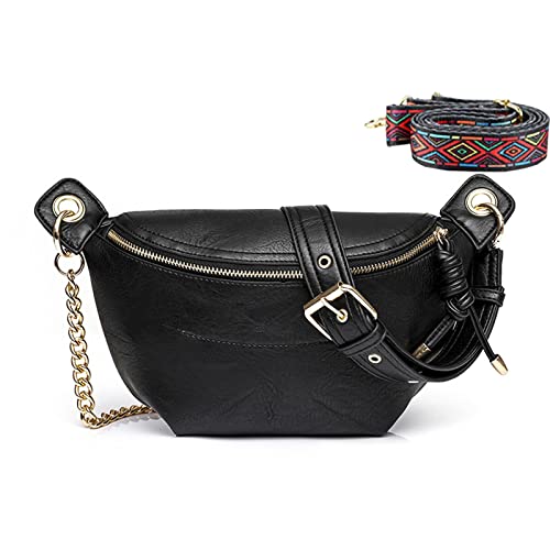 Crossbody Bag Klein Bauchtasche Damen mit Breitem Gurt Leder Umhängetasche Vintage Brusttasche Mode Handytasche zum Umhängen Frauen Schultertasche für iPhone 14/14 Pro Max/13/12/11/XR (Schwarz) von HAWILL