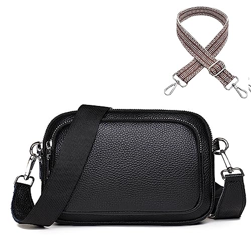 HAWILL® Crossbody Bag Damen Breiter Gurt Crossbag Kleine Umhängetasche Leder Moderne Taschen mit Breitem Schultergurt und Verstellbarer Abnehmbar Schultergurt (Schwarz) von HAWILL