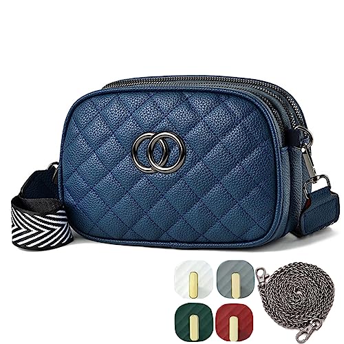 HAWILL Crossbody Bag Damen Umhängetasche Kleine mit Breiter Gurt Handtasche Leder Taschen Moderne Schultertasche mit Reißverschluss und Verstellbar Abnehmbar Schultergurt für Mädchen Frauen (B-blau) von HAWILL