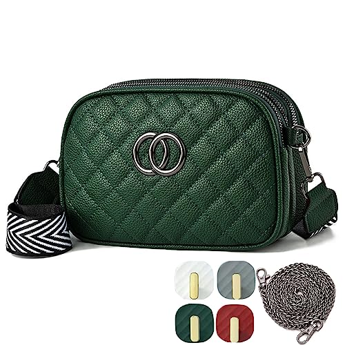 HAWILL Crossbody Bag Damen Umhängetasche Kleine mit Breiter Gurt Handtasche Leder Taschen Moderne Schultertasche mit Reißverschluss und Verstellbar Abnehmbar Schultergurt für Mädchen Frauen (B-grün) von HAWILL