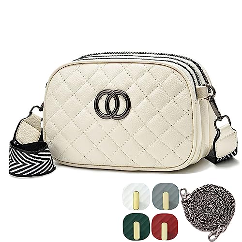 HAWILL Crossbody Bag Damen Umhängetasche Kleine mit Breiter Gurt Handtasche Leder Taschen Moderne Schultertasche mit Reißverschluss und Verstellbar Abnehmbar Schultergurt für Mädchen Frauen (B-beige) von HAWILL