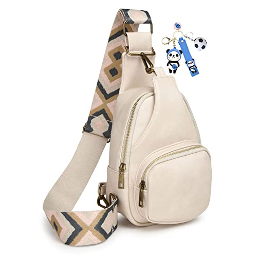 HAWILL® Crossbody Sling Bag Damen Brusttasche Klein Umhängetasche Leder mit 3 Kartenfächern Crossbody Bag Damen Breiter Gurt Schultertasche Moderne Hüfttaschen für Reisen Wandern Radfahren (Beige) von HAWILL