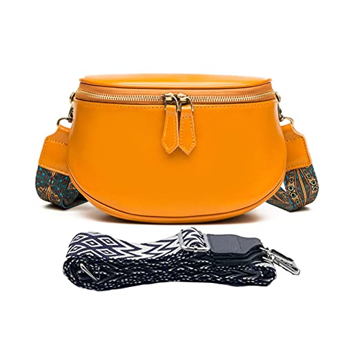 HAWILL® Damen Crossbody Bag Kleine Umhängetasche mit Breitem Gurt Echtes Leder Brusttasche Vintage Schultertasche Moderne Taschen für Täglich, Freizeit, Einkaufen, Reisen (Orange) von HAWILL