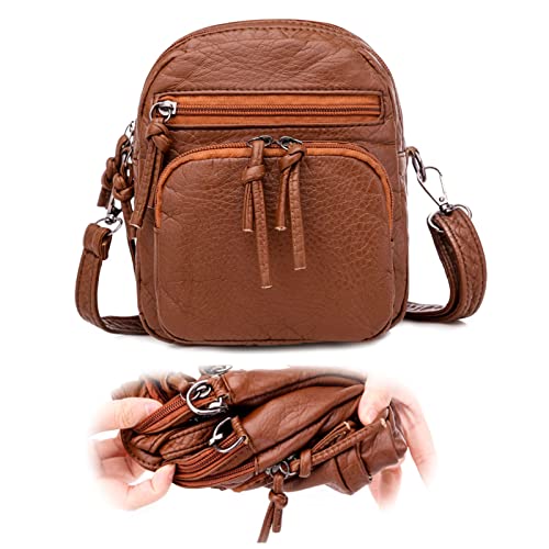 HAWILL® Kleine Crossbody Bag Umhängetasche Damen Breiter Gurt Leder Schultertasche Weiches Handtaschen Moderne Taschen mit Verstellbar Schultergurt für Arbeit Büro Reisen Schule und Alltag (Braun) von HAWILL