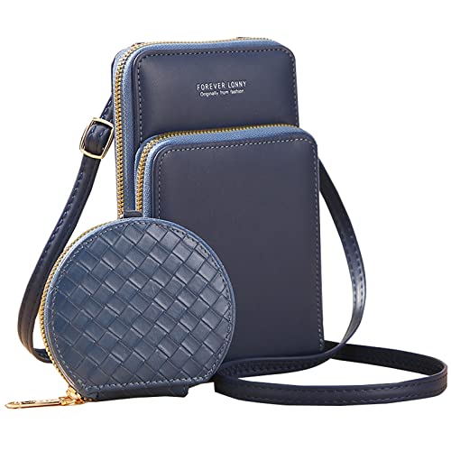 HAWILL® Kleine Handy Umhängetasche Geldbeutel Damen Handytasche mit Geldbörse zum Umhängen Leder Crossbody Bag Mode Schultertasche für iPhone 14/14 Pro/13/13 Pro/12/11/XR (Blau) von HAWILL