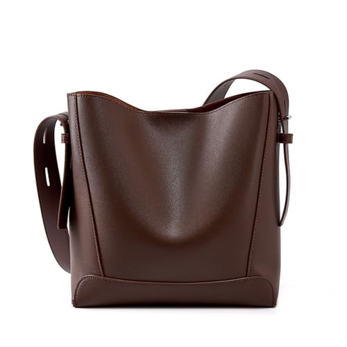 HAWILL Beuteltasche Leder Crossbody Bag Damen Umhängetasche mit Breitem Gurt Groß Handtasche Morderne Tasche für Schule, Einkaufen, Reisen (Kaffee) von HAWILL