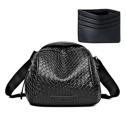 HAWILL Crossbody Bag Damen Umhängetasche Kleine Leder Muschel Tasche Gewebtes Muster Scultertasche Mordern Taschen für Alltag, Büro und Schule (Schwarz) von HAWILL