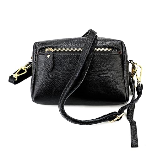 HAWILL Crossbody Bag Damen Umhängetasche Kleine Tasche zum Umhängen Retro Schultertasche Echtes Leder Tasche mit Abnehmbarem Schultergurt (Schwarz) von HAWILL