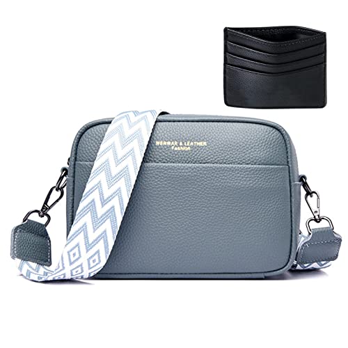 HAWILL Damen Crossbody Bag Klein Handy Umhängetasche Breiter Gurt Brusttasche Leder Schultertasche Elegante Wasserdicht Tasche für iPhone 14/14 Pro/13/13 Pro/12/11/XR (Blau 1) von HAWILL