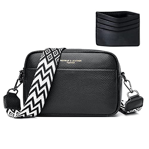 HAWILL Damen Crossbody Bag Klein Handy Umhängetasche Breiter Gurt Brusttasche Leder Schultertasche Elegante Wasserdicht Tasche für iPhone 14/14 Pro/13/13 Pro/12/11/XR (Schwarz 1) von HAWILL