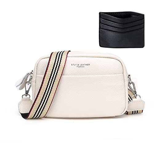 HAWILL Damen Crossbody Bag Klein Handy Umhängetasche Breiter Gurt Brusttasche Leder Schultertasche Elegante Wasserdicht Tasche für iPhone 14/14 Pro/13/13 Pro/12/11/XR (Weiß) von HAWILL