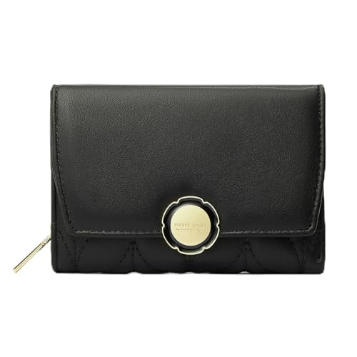 HAWILL Damen Geldbörse Kleine Geldbeutel mit Münzfach Vintage Leder Portemonnaie mit Viel Kartenfächer (Schwarz) von HAWILL