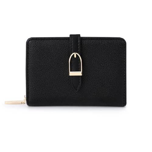 HAWILL Geldbeutel Damen Klein Geldbörse Damen PU Leder Mini Portemonnaie mit Münzfach und 6 Kartenfächern Gross Kapazität Kleines Portemonnaie Damen Viele Fächer (Schwarz) von HAWILL