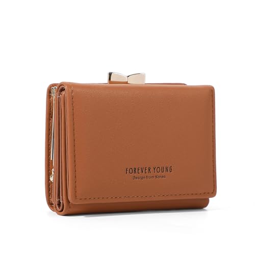 HAWILL Geldbeutel Damen Klein Portemonnaie Leder Geldtasche Gross Kapazität Damengeldbörsen Elegante Brieftasche in sehr schönen Farben mit Mehreren Fächern (Braun) von HAWILL