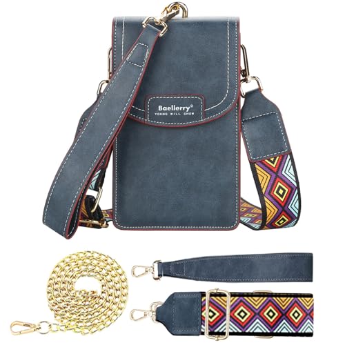 HAWILL Klein Handy Umhängetasche Damen Breiter Gurt Handytasche zum Umhängen Leder Schultertasche Mode Crossbody Bag für iPhone 14/14 Pro Max/13/12/11/XR (Dunkelblau) von HAWILL