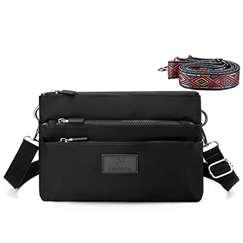 HAWILL Klein Umhängetasche Damen Crossbody Tasche mit Breiter Gurt Nylon Schultertasche mit Verstellbar Schultergurt Wasserdicht Moderne Message Tasche für iPhone 14/14 Pro Max/13/12/11/XR (Schwarz) von HAWILL