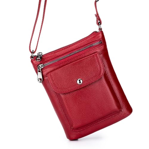 HAWILL Kleine Crossbody Bag Damen Umhängetasche Damen Klein Schultertasche Leder Moderne Taschen mit Breitem Schultergurt u 4 Fächern für iPhone 15 Pro Max/14/14 Plus/13/12/11/XR (Burgunderrot) von HAWILL