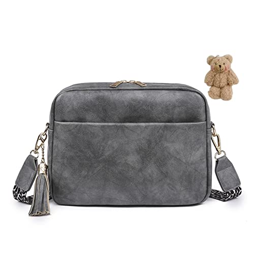 HAWILL Kleine Umhängetasche Damen mit Breiter Gurt Handytasche zum Umhängen Leder Schultertasche Mode Crossbody Tasche mit Quaste für iPhone 14/14 Pro Max/13/13 Pro/12/11 Pro/XR/X (Grau) von HAWILL