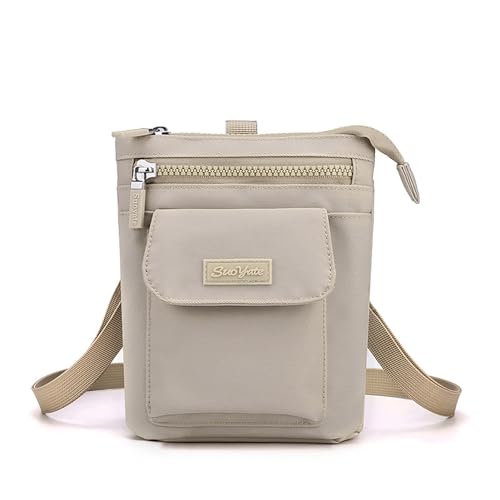 HAWILL Nylon Crossbody Bag Damen Klein Umhängetasche Damen Breitem Schultergurt Leder Schultertasche Moderne Taschen ür iPhone 15 Pro Max/14/14 Plus/13/12/11/XR (Beige) von HAWILL