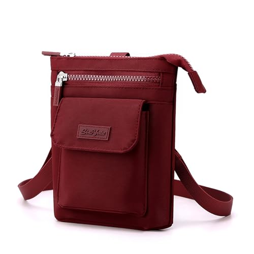 HAWILL Nylon Crossbody Bag Damen Klein Umhängetasche Damen Breitem Schultergurt Leder Schultertasche Moderne Taschen ür iPhone 15 Pro Max/14/14 Plus/13/12/11/XR (Burgunderrot) von HAWILL