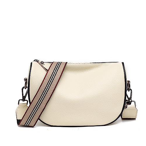 Handtasche Damen Umhängetasche Klein Crossbody Bag Leder Schultertasche Moderne Taschen mit Breitem Schultergurt für iPhone Samsung Huawei (Beige) von HAWILL