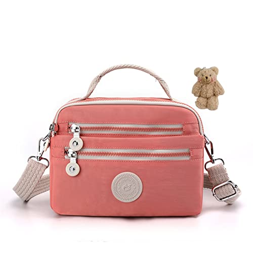 Klein Umhängetasche Damen Crossbody Tasche mit Breiter Gurt Nylon Schultertasche mit Abnehmbar Verstellbar Schultergurt Wasserdicht Moderne Geldtasche für iPhone 14/14 Pro Max/13/12/11/XR (Rosa) von HAWILL