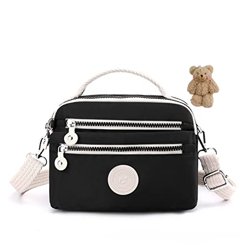 Klein Umhängetasche Damen Crossbody Tasche mit Breiter Gurt Nylon Schultertasche mit Abnehmbar Verstellbar Schultergurt Wasserdicht Moderne Geldtasche für iPhone 14/14 Pro Max/13/12/11/XR (Schwarz) von HAWILL