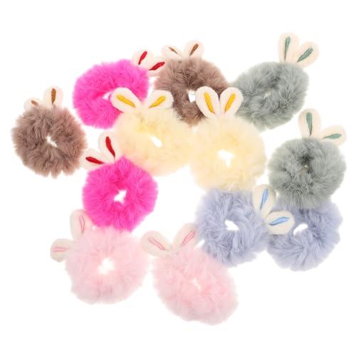 HAWILLOSCH 12 Stück Teiliges Haargummi für Mädchen Plüsch Haarbänder mit Süßen Hasenohren Weiche Elastische Haarschmuck für Kleinkinder Bunte Haarfreundliche Zopfgummis für Alltag und Schule von HAWILLOSCH