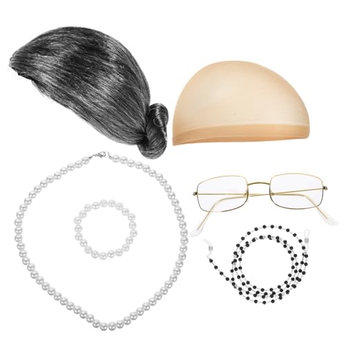 HAWILLOSCH 1satz Old Lady Wig Für Großmutter Kostüm Kurzhaarige Graue Perücke Für Karneval Halloween Und Bühnenaufführungen Atmungsaktiv Und Komfortabel Passt Kopfgrößen von HAWILLOSCH