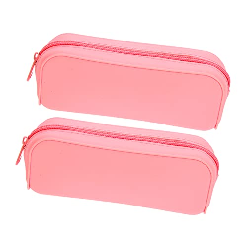 HAWILLOSCH 2 Stück Bunte Silikon Federmäppchen Großvolumig Leicht Waschbar Reißfest mit Glattem Reißverschluss für Schule College Praktische Stifttasche in Candy Farben Rosa von HAWILLOSCH