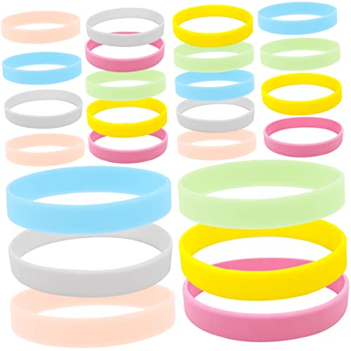 HAWILLOSCH 24 Stück Teiliges Leuchtende Silikonarmbänder Fluoreszierende Gummiarmbänder für Erwachsene Flexible Mehrfarbige Glow in The Dark Armbänder für Party Geburtstag Nachtclub und von HAWILLOSCH