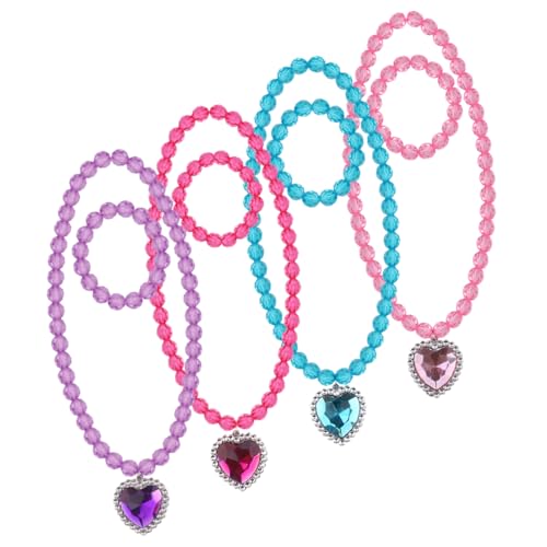 HAWILLOSCH Prinzessinnen Schmuckset Für Mädchen 4 Stück Halsketten Und Armbänder Aus Kunststoff Kinderschmuck in Bunten Farben Spielzeug Für Kinder Für Mädchen von HAWILLOSCH