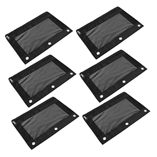 HAWILLOSCH Schreibwarentasche Federmäppchen Aktentaschen 3-Loch-Oxford-Tasche Wiederverwendbar Reißverschluss Frontfenster Bürobedarf Bleistiftbox Schwarz von HAWILLOSCH