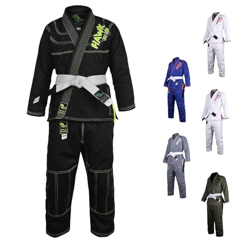 HAWK Jiu Jitsu Hawk Kids Brazilian Jiu Jitsu Anzug Jugend Kinder BJJ Gi Kimonos Boys & Girls BJJ Uniform Leichte Preshrunk Perlen-Webart-Stoff Schwarz K3 von HAWK Jiu Jitsu