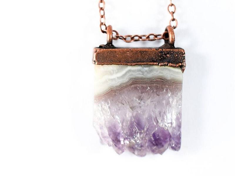Amethyst Kristall Halskette | Amethystscheibe Anhänger Elektrogeformte Rohe Roher Kristallschmuck von HAWKHOUSE
